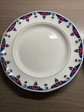 “Veruschka” White 10 1/4” Dinner Plate with Red, Blue and Green Floral Border